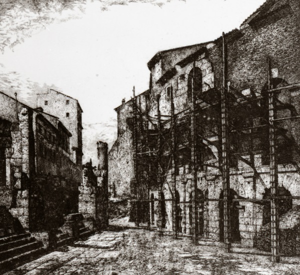 Guido Caraffa, Il Teatro Marcello durante i restauri, 1926-1930, acquaforte