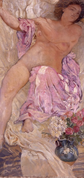 Adolfo De Carolis, Donna con fiori (Nudo di donna con rose), 1910, olio su tela