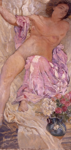 Adolfo De Carolis, Donna con fiori (Nudo di donna con rose), 1910, olio su tela Adolfo De Carolis, Donna con fiori (Nudo di donna con rose), 1910, olio su tela