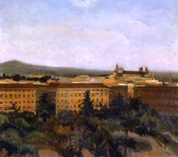 Giovanni Guerrini, Paesaggio romano, 1931, olio su tavola