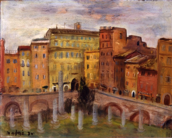 Mario Mafai, Le case del Foro di Traiano, 1930, olio su tavola