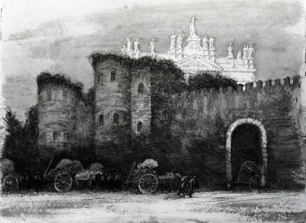 Carlo Alberto Petrucci, Porta San Giovanni, 1910-1915, acquaforte e acquatinta
