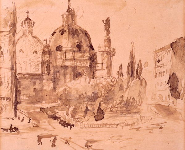 Scipione (Gino Bonichi), Il Foro di Traiano, 1930, inchiostro acquerellato su carta