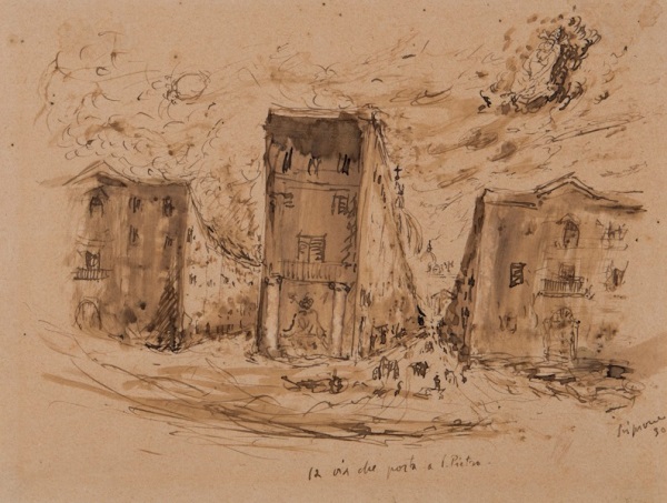 Scipione (Gino Bonichi), La via che porta a San Pietro, 1930, inchiostro acquerellato su carta
