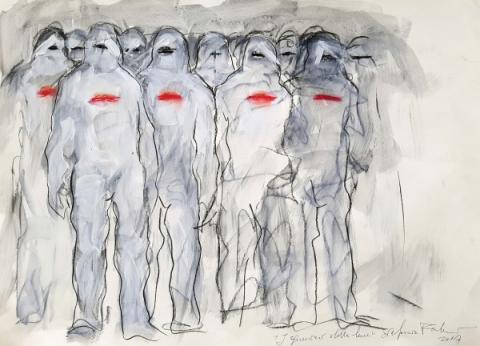 Stefania Fabrizi,  I guerrieri della luce, 2014, tecnica mista su carta, 50x70 cm