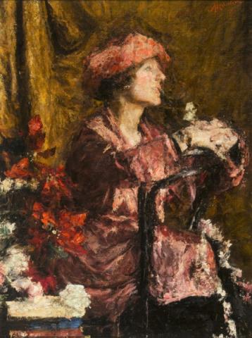 Antonio Mancini, Enrica in viola, 1920, olio su tela