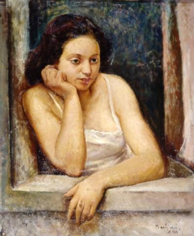 Contardo Barbieri, Ragazza alla finestra, 1935, olio su tela