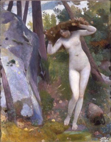 Giovanni (Nino) Costa, Alla fonte. La ninfa nel bosco (1862-1897), olio su tela  