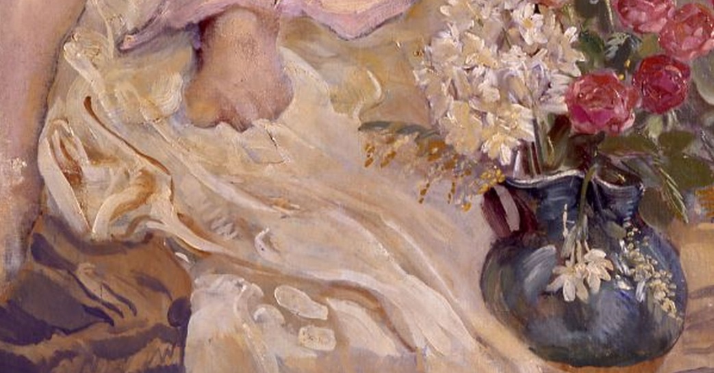 Adolfo De Carolis, Donna con fiori (Nudo di donna con rose), 1910, olio su tela-particolare
