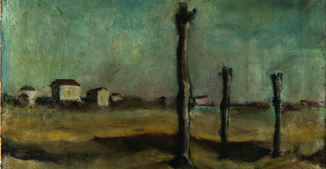 Pier Paolo Pasolini, Paesaggio di Casarsa, 1944, olio su tela, Archivio Giuseppe Zigain