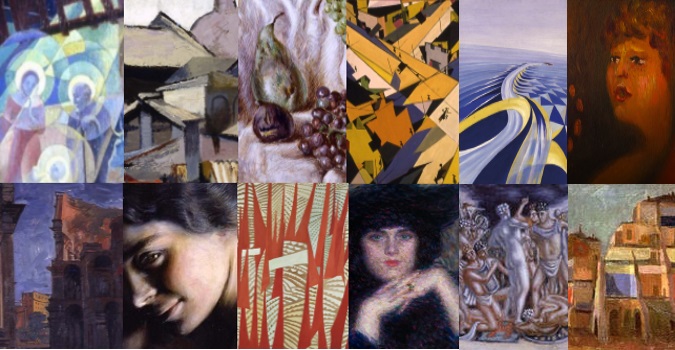 La Natività (Gerardo Dottori), Tetti di Roma (Renato Guttuso), Velocità di motoscafo (Benedetta), Il Cardinal Decano (Scipione)Autunno (Alberto Savino), Sensazione di volo (Guglielmo Sansoni), Il Colosseo (Achille Funi), Il dubbio (Giacomo Balla), Violette ( Enrico Lionne), Il comizio (Giulio Turcato), Combattimento di gladiatori (Giorgio De Chirico), Demolizione di via Giulia (Mario Mafai) La Natività (Gerardo Dottori), Tetti di Roma (Renato Guttuso), Velocità di motoscafo (Benedetta), Il Cardinal Decano (Scipione)Autunno (Alberto Savino), Sensazione di volo (Guglielmo Sansoni), Il Colosseo (Achille Funi), Il dubbio (Giacomo Balla), Violette ( Enrico Lionne), Il comizio (Giulio Turcato), Combattimento di gladiatori (Giorgio De Chirico), Demolizione di via Giulia (Mario Mafai)