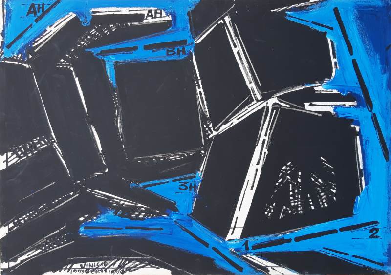 Costruzione antagonista AH-BH-3H, 1973-74 - Acrilico su tela cm 70x100 (Mambretti)