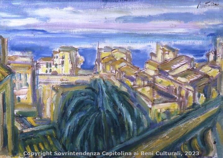 Veduta di Anguillara (1938, olio su tela, inv. AM 4001) 