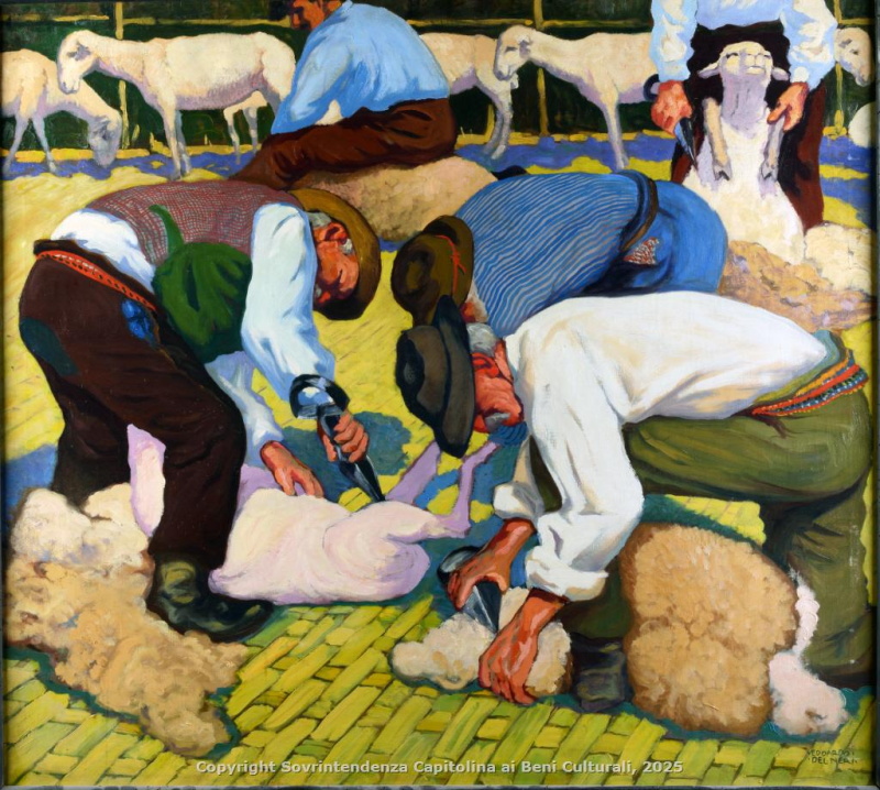  Edoardo Del Neri _ Tosatura delle pecore, ca. 1916  Olio su tela, 100x110 cm 