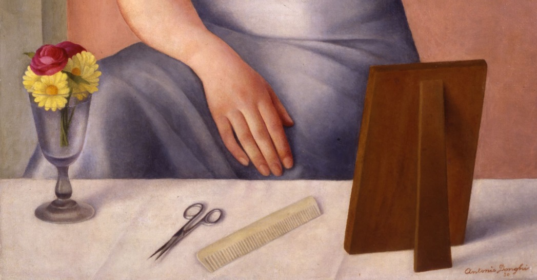 Antonio Donghi, Donna alla toletta, 1930, olio su tela-particolare