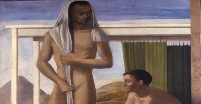 Franco Gentilini_Giovani in riva al mare (1934, tempera su tela, inv. AM 1042) particolare Franco Gentilini_Giovani in riva al mare (1934, tempera su tela, inv. AM 1042) particolare