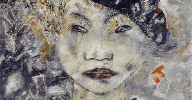 Miresi-Autoritratto con il berretto nero, 1992, olio su tela, cm 100 x 100-particolare