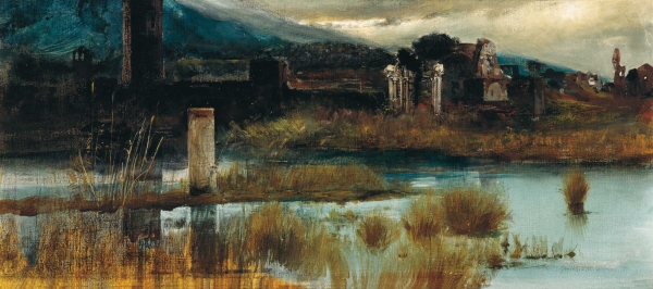 Giulio Aristide Sartorio, Veduta di Ninfa, 1890, olio su tela