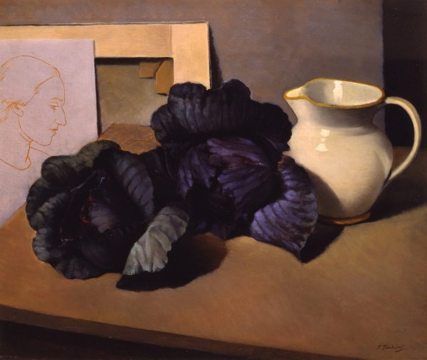 Francesco Trombadori, Natura morta con cavoli rossi, boccale e tela (1937), olio su tela