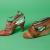 Salvatore Ferragamo - Erba delle Filippine 1936-1938. Sandalo con tomaia in erba delle Filippine, multicolore, lavorata a stuoia. Fondazione Salvatore Ferragamo e Rafia multicolore - 1942-1944. Sandalo in rafia multicolore lavorato all’uncinetto. Fondazione Salvatore Ferragamo.