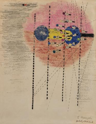 Moholy-Nagy László, Light-Space Modulator, 1946, inchiostro, gesso su cartone, 456×360 mm, Debrecen, Collezione Antal – Lusztig