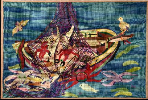 Niki Berlinguer, Pesca, 1958 post, arazzo, cm 101x146, Depositi MACRO, inv. AM 4704 Niki Berlinguer, Pesca, 1958 post, arazzo, cm 101x146, Depositi MACRO, inv. AM 4704