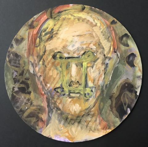 Bruno Ceccobelli, In Quadro, 2018, olio su paper-board, 21x21cm
