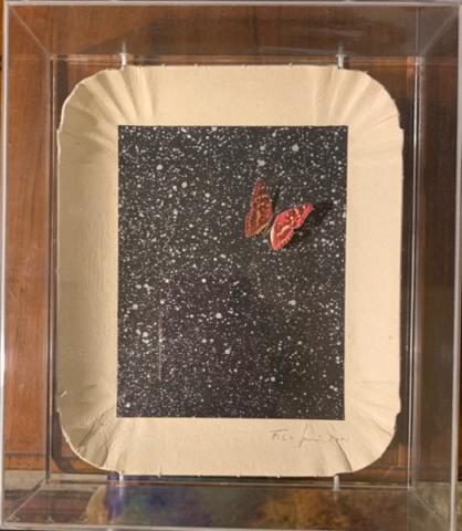 Felice Levini, senza titolo, 2001, vassoio di carta e china chiuso su plexiglas, 22x19 cm  