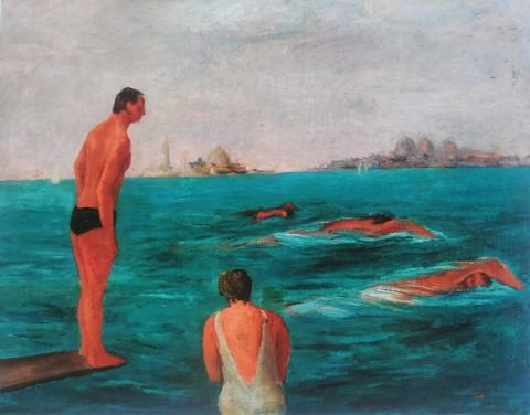 Giovanni Omiccioli (Roma 1901-1975) Nuotatori, 1940  Olio su tela, cm 50x64,2 inv. AM 4705