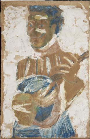 4.	Ragazzo che suona il mandolino, 1967, gessetti colorati e tempera su carta bruna incollata su cartone, © Gabinetto Scientifico Letterario G.P. Vieusseux, Firenze