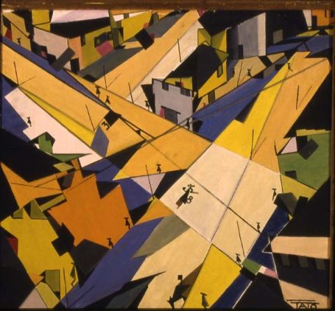 Guglielmo Sansoni (Tato) - Bologna, 1896 - Roma, 1974 - Sensazione di volo 2 tempo, 1929 - Olio su tela cm 83x91