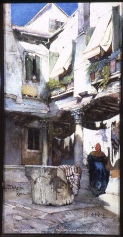 Mario De Maria (Marius Pictor), Interno - Corte di casa medievale, 1884 