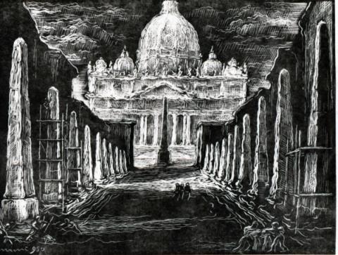 Mimì Quilici Buzzacchi, Gli obelischi, 1950, xilografia