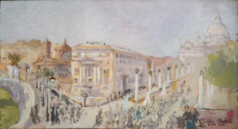 Angelo Urbani del Fabbretto, Via della Conciliazione, 1950, olio su compensato