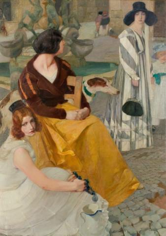 Umberto Bottazzi, Scene di vita romana (Fontana delle tartarughe), 1930, olio su tela