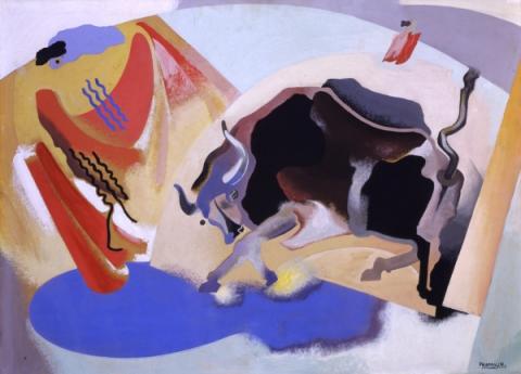 Enrico Prampolini, La corrida (1929-1930), tempera su cartone