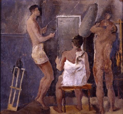 Fausto Pirandello, Palestra (Bagnanti) (1934-1935), olio su compensato