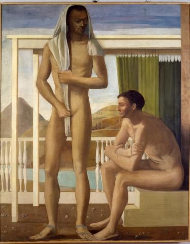 Franco Gentilini, Giovani in riva al mare, 1934 ca., tempera su tela