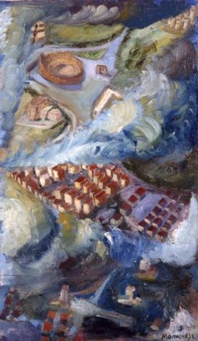 Sante Monachesi, A foglia morta su Roma, 1940 ca., olio su tela